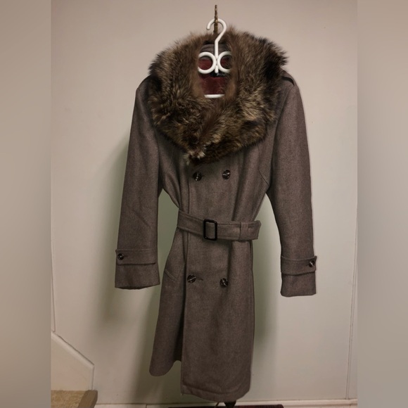 Vintage coat grey/brown with genuine fur collar - Picture 1 of 8